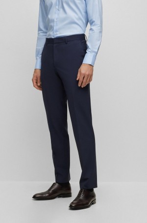 Pantalones Hugo Boss Regular-fit In Stretch Virgin Lana Hombre Azules Oscuro | 31745-TCWE