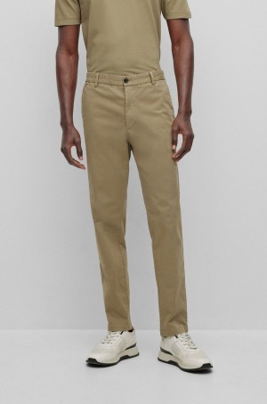 Pantalones Hugo Boss Regular-fit In Stretch-cotton Gabardine Hombre Verdes Claro | 60172-YCGR