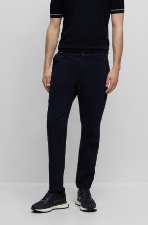 Pantalones Hugo Boss Regular-fit In Two-tone Stretch-cotton Twill Hombre Azules Oscuro | 40576-CEDR