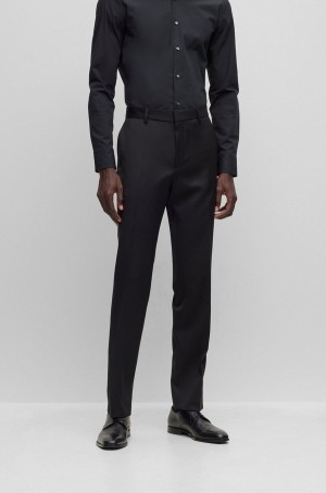 Pantalones Hugo Boss Regular-fit In Virgin-wool Serge Hombre Negros | 39614-MIFQ