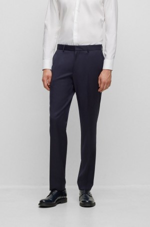 Pantalones Hugo Boss Regular-fit In Virgin-wool Serge Hombre Azules Oscuro | 05398-DGQK