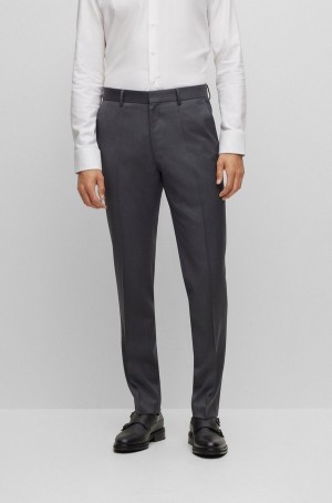 Pantalones Hugo Boss Regular-fit In Virgin-wool Serge Hombre Grises Oscuro | 32765-RYZL