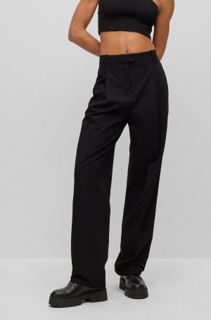 Pantalones Hugo Boss Regular-fit With Front Pleats Mujer Negros | 67431-PKHL