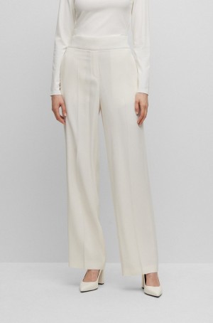 Pantalones Hugo Boss Relaxed-fit High-waisted With Anchos Leg Mujer Blancos | 56384-NSBW