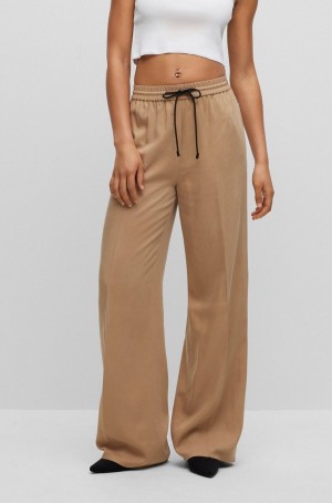 Pantalones Hugo Boss Relaxed-fit In Soft Twill Mujer Beige | 16439-BTWN