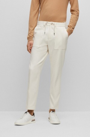Pantalones Hugo Boss Relaxed-fit With Micro Pattern And Drawcord Cintura Hombre Blancos | 80643-LJMI