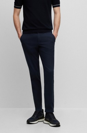 Pantalones Hugo Boss Slim-fit Chinos In A Stretch-cotton Blend Hombre Azules Oscuro | 38097-OSJE