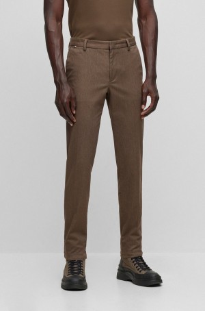 Pantalones Hugo Boss Slim-fit Chinos In A Melange Stretch-cotton Blend Hombre Marrom Oscuro | 21083-TZKX