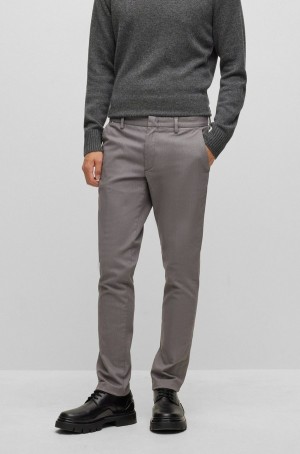 Pantalones Hugo Boss Slim-fit Chinos In A Melange Stretch-cotton Blend Hombre Grises Oscuro | 31760-MIEG