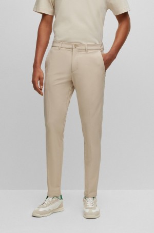 Pantalones Hugo Boss Slim-fit Chinos In Easy-iron Four-way Stretch Fabric Hombre Beige | 34926-GXIQ