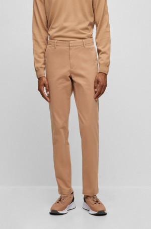 Pantalones Hugo Boss Slim-fit Chinos In Stretch-cotton Gabardine Hombre Beige | 54628-KUHP