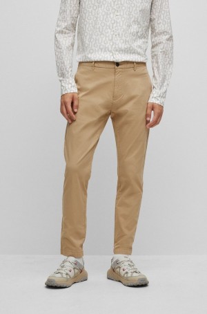 Pantalones Hugo Boss Slim-fit Chinos In Stretch-cotton Gabardine Hombre Beige | 23859-UPRT