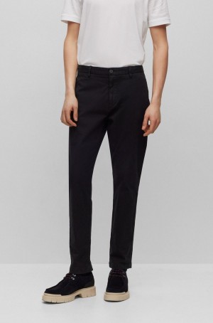Pantalones Hugo Boss Slim-fit Chinos In Stretch-cotton Gabardine Hombre Negros | 09142-EMAK
