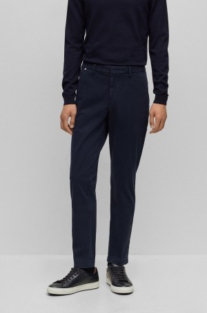 Pantalones Hugo Boss Slim-fit Chinos In Stretch-cotton Gabardine Hombre Azules Oscuro | 74891-CMAJ