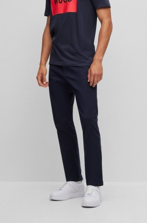 Pantalones Hugo Boss Slim-fit Chinos In Stretch-cotton Gabardine Hombre Azules Oscuro | 41268-YHFD