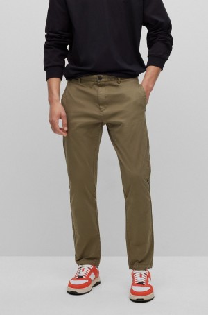 Pantalones Hugo Boss Slim-fit Chinos In Stretch-cotton Gabardine Hombre Kaki | 98104-SCRI