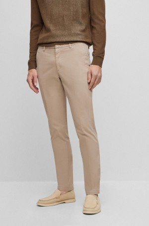 Pantalones Hugo Boss Slim-fit Chinos In Stretch-cotton Gabardine Hombre Beige Claro | 98167-YDBI