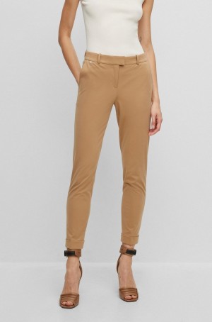 Pantalones Hugo Boss Slim-fit Cropped In Performance-stretch Mujer Beige | 39427-KSPL