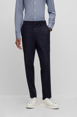 Pantalones Hugo Boss Slim-fit Formal In Stretch Material Hombre Azules Oscuro | 74293-XTHU