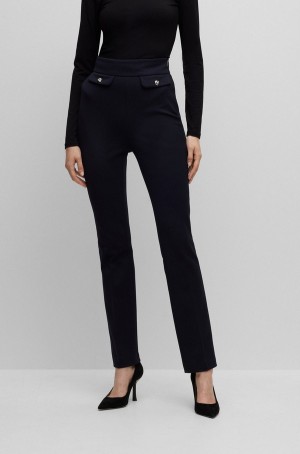 Pantalones Hugo Boss Slim-fit High-waisted With Flared Leg Mujer Azules Oscuro | 93421-AMCB