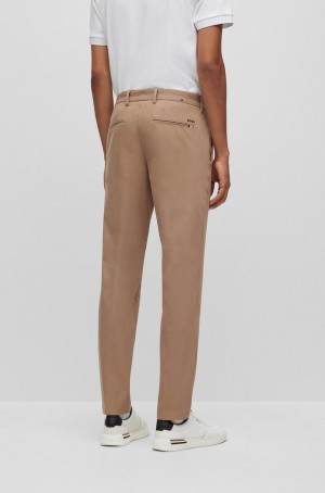 Pantalones Hugo Boss Slim-fit In A Algodon Blend With Stretch Hombre Beige Claro | 67953-QSMI