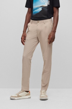 Pantalones Hugo Boss Slim-fit In A Patterned Stretch-cotton Blend Hombre Beige | 79306-OJSN