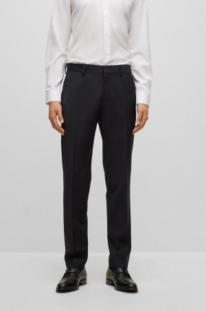 Pantalones Hugo Boss Slim-fit In A Virgin-wool Blend Hombre Negros | 84763-NHAW