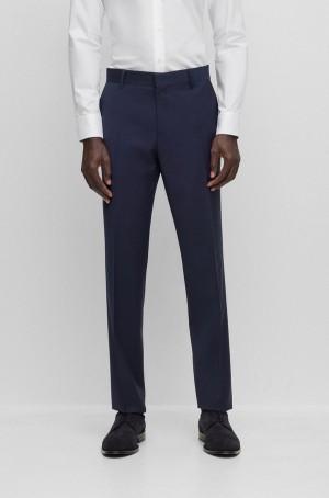 Pantalones Hugo Boss Slim-fit In A Virgin-wool Blend Hombre Azules Oscuro | 09364-LZSV