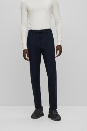 Pantalones Hugo Boss Slim-fit In Algodon-blend Twill Hombre Azules Oscuro | 95431-MIYH