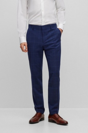Pantalones Hugo Boss Slim-fit In Checked Stretch Cloth Hombre Azules Oscuro | 21679-THIL