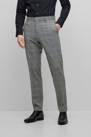Pantalones Hugo Boss Slim-fit In Checked Stretch Cloth Hombre Plateados | 72581-CTBM