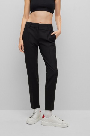 Pantalones Hugo Boss Slim-fit In Stretch Fabric With Slit Hems Mujer Negros | 46902-SADX