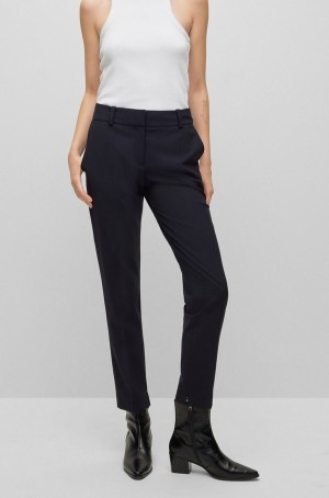 Pantalones Hugo Boss Slim-fit In Stretch Fabric With Slit Hems Mujer Azules Oscuro | 32496-PQVX