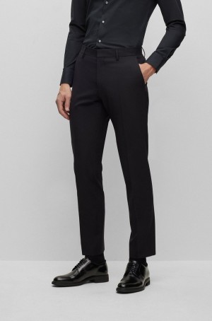 Pantalones Hugo Boss Slim-fit In Stretch Virgin Lana Hombre Negros | 49658-SMIT