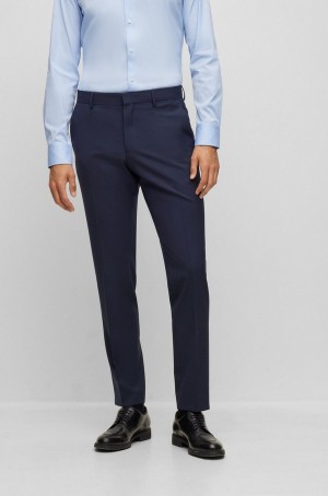 Pantalones Hugo Boss Slim-fit In Stretch Virgin Lana Hombre Azules Oscuro | 76234-MUSY