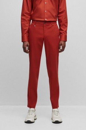 Pantalones Hugo Boss Slim-fit In Stretch Algodon With Signature Stripe Hombre Rojos | 24157-KPJO