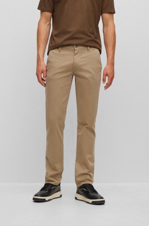 Pantalones Hugo Boss Slim-fit In Stretch-cotton Satin Hombre Beige | 60439-CUMI