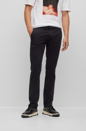Pantalones Hugo Boss Slim-fit In Stretch-cotton Satin Hombre Negros | 68594-VFMH
