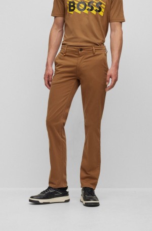 Pantalones Hugo Boss Slim-fit In Stretch-cotton Satin Hombre Marrom | 87421-GTJS