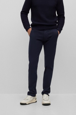 Pantalones Hugo Boss Slim-fit In Stretch-cotton Twill Hombre Azules Oscuro | 06285-MBGA