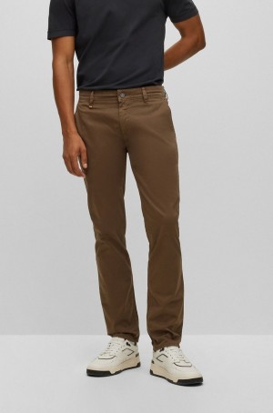 Pantalones Hugo Boss Slim-fit In Stretch-cotton Satin Hombre Verdes Oscuro | 04685-VMSD