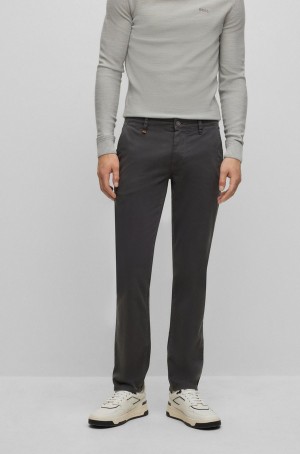 Pantalones Hugo Boss Slim-fit In Stretch-cotton Satin Hombre Grises Oscuro | 16207-UPMQ