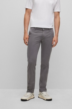Pantalones Hugo Boss Slim-fit In Stretch-cotton Satin Hombre Grises | 69834-AQBH
