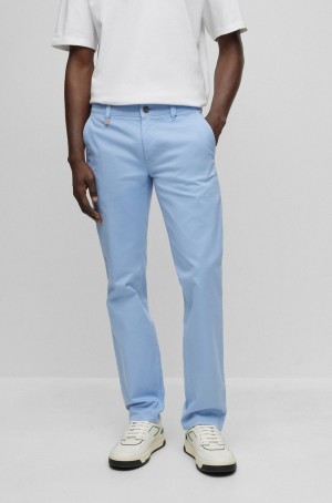 Pantalones Hugo Boss Slim-fit In Stretch-cotton Satin Hombre Azules Claro | 58037-PMCO