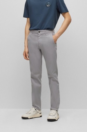 Pantalones Hugo Boss Slim-fit In Stretch-cotton Twill Hombre Grises Claro | 02154-QFVY
