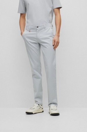 Pantalones Hugo Boss Slim-fit In Stretch-cotton Satin Hombre Grises Claro | 87901-DRMG