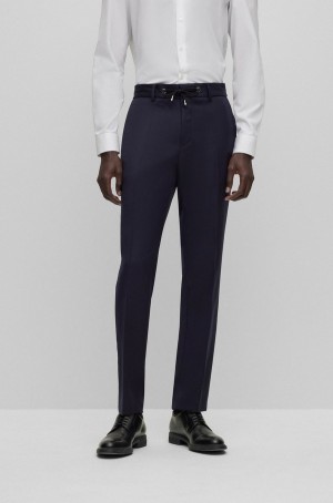 Pantalones Hugo Boss Slim-fit In Virgin Lana With Drawstring Cintura Hombre Azules Oscuro | 47809-QKCY