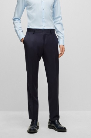 Pantalones Hugo Boss Slim-fit In Virgin-wool Serge Hombre Azules Oscuro | 03765-RUIQ