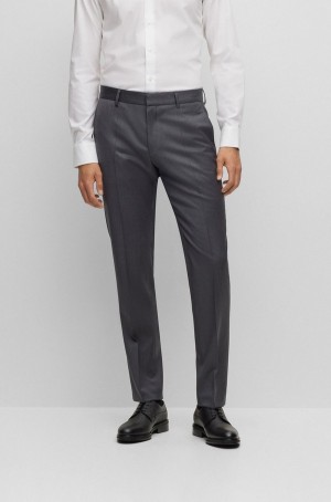 Pantalones Hugo Boss Slim-fit In Virgin-wool Serge Hombre Grises Oscuro | 75360-HMIK