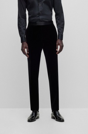 Pantalones Hugo Boss Slim-fit Tuxedo In Pure-cotton Velvet Hombre Negros | 45267-WRFT
